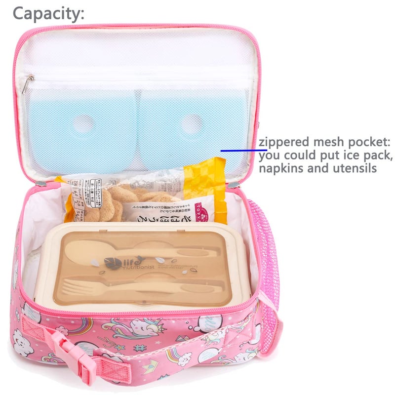 FlowFly Kids Lunch box Insulated Soft Bag Mini Cooler Back to School Thermal Meal Tote Kit for Girls, Boys, Rainbow - Image 4